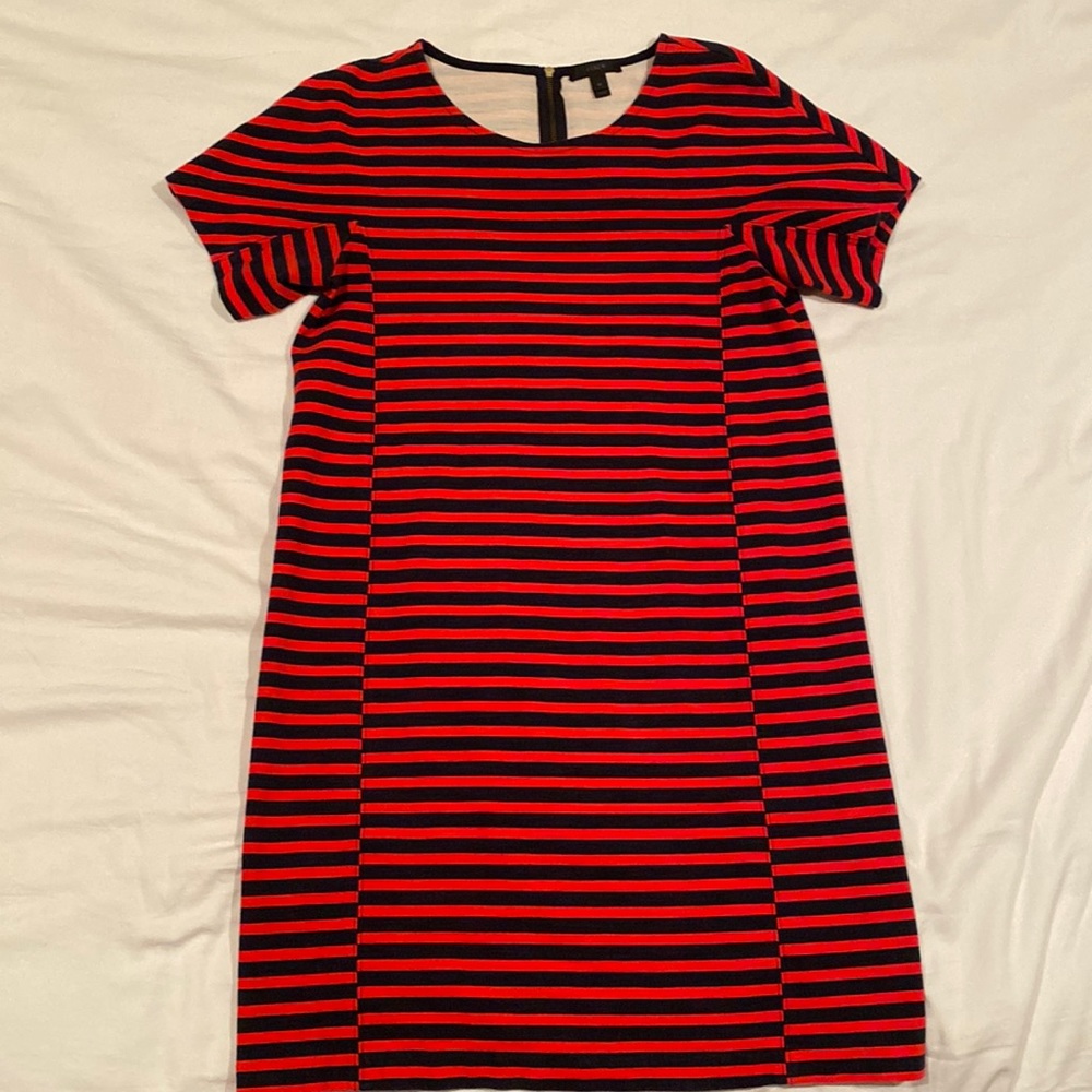 J Crew Striped Dress Navy Red M